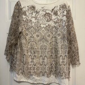 Chico's Floral Lace Blouse in Cream and Brown
